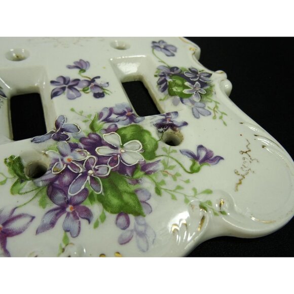 VIntage MCM Double Light Switch Cover Plates Lot Ceramic Floral Pink Purple - Picture 6 of 11
